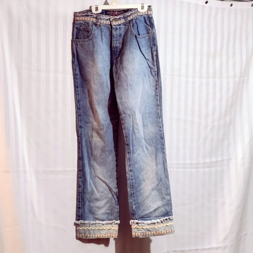 JOUJOU Girls embroidered denim jean Size 3/4 with Ruffles